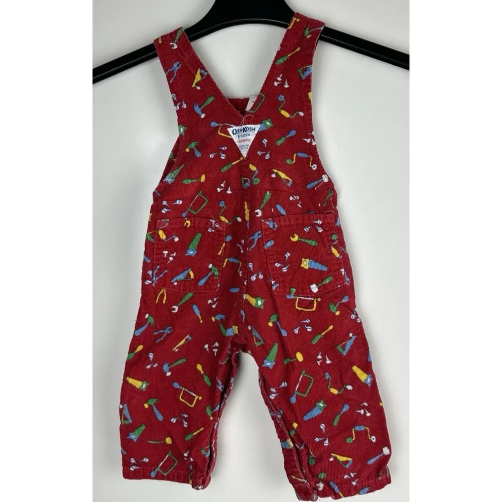 Vintage OshKosh B'Gosh Bib Overalls Red Corduroy Toolbox Tools USA Made 18 Month - Picture 15 of 16